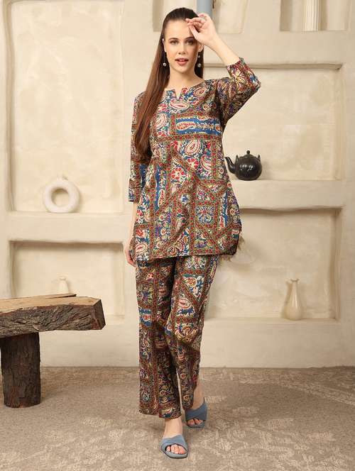 women paisley printed three quarter sleeve ethnic co-ord set - 21998205 -  Standard Image - 0