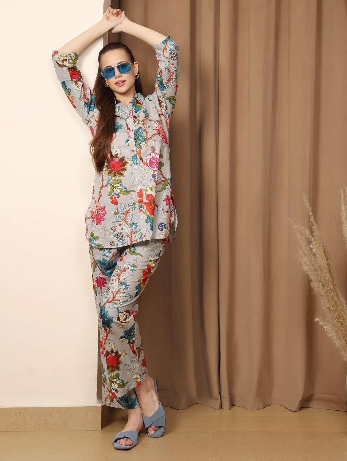 women floral printed three quarter sleeve ethnic co-ord set - 21998210 - Zoom Image - 0