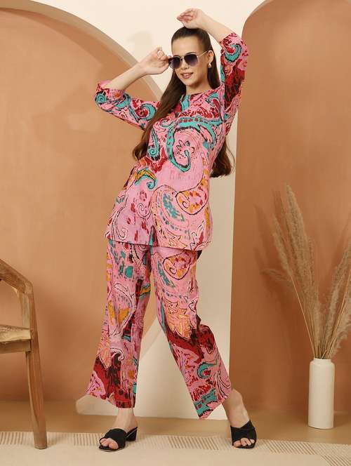 women paisley printed three quarter sleeve ethnic co-ord set - 21998213 - Standard Image - 0