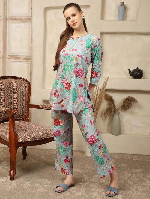women floral printed three quarter sleeve ethnic co-ord set - 21998214 - Standard Image - 0