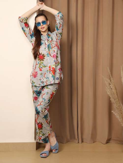women floral printed three quarter sleeve ethnic co-ord set - 21998231 - Standard Image - 0