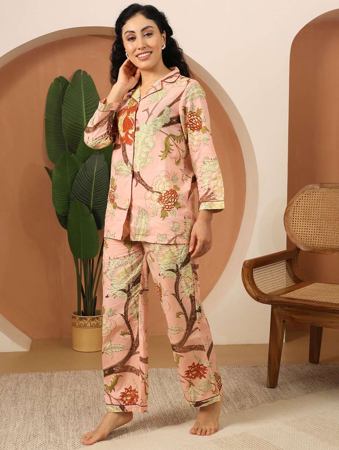 women printed long sleeve pyjama set night wear - 21998264 - Standard Image - 3