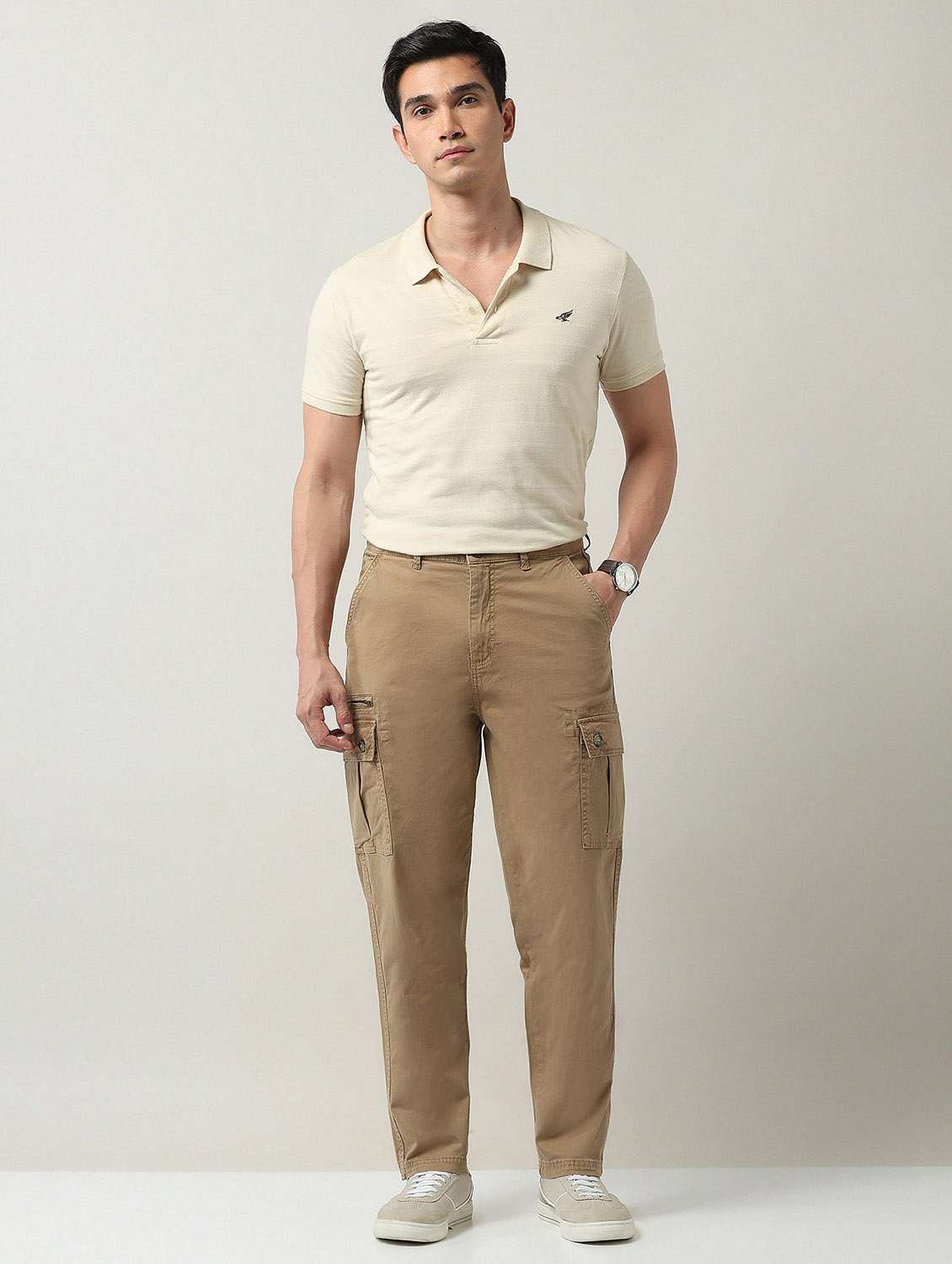 men solid mid rise relaxed fit cargo - 21998324 - Standard Image - 5