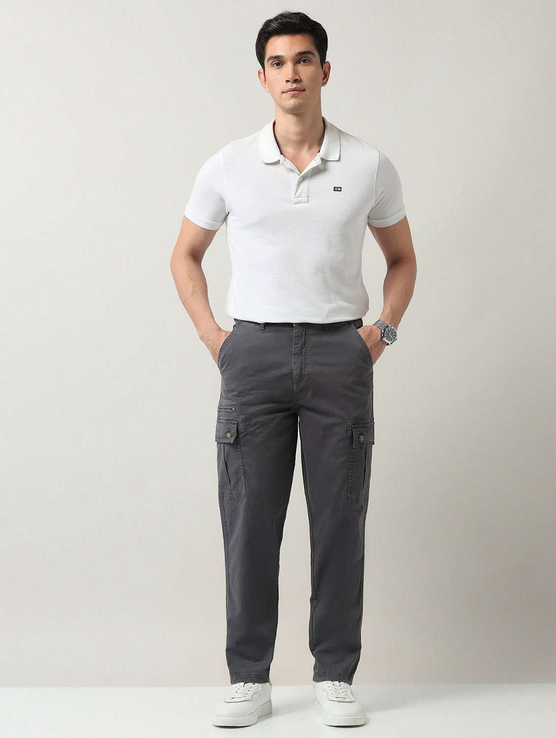 men solid mid rise relaxed fit cargo - 21998325 - Standard Image - 5