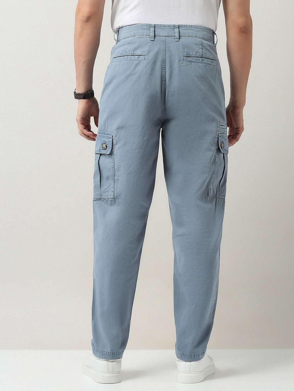 men solid mid rise relaxed fit denim cargo - 21998326 - Standard Image - 3