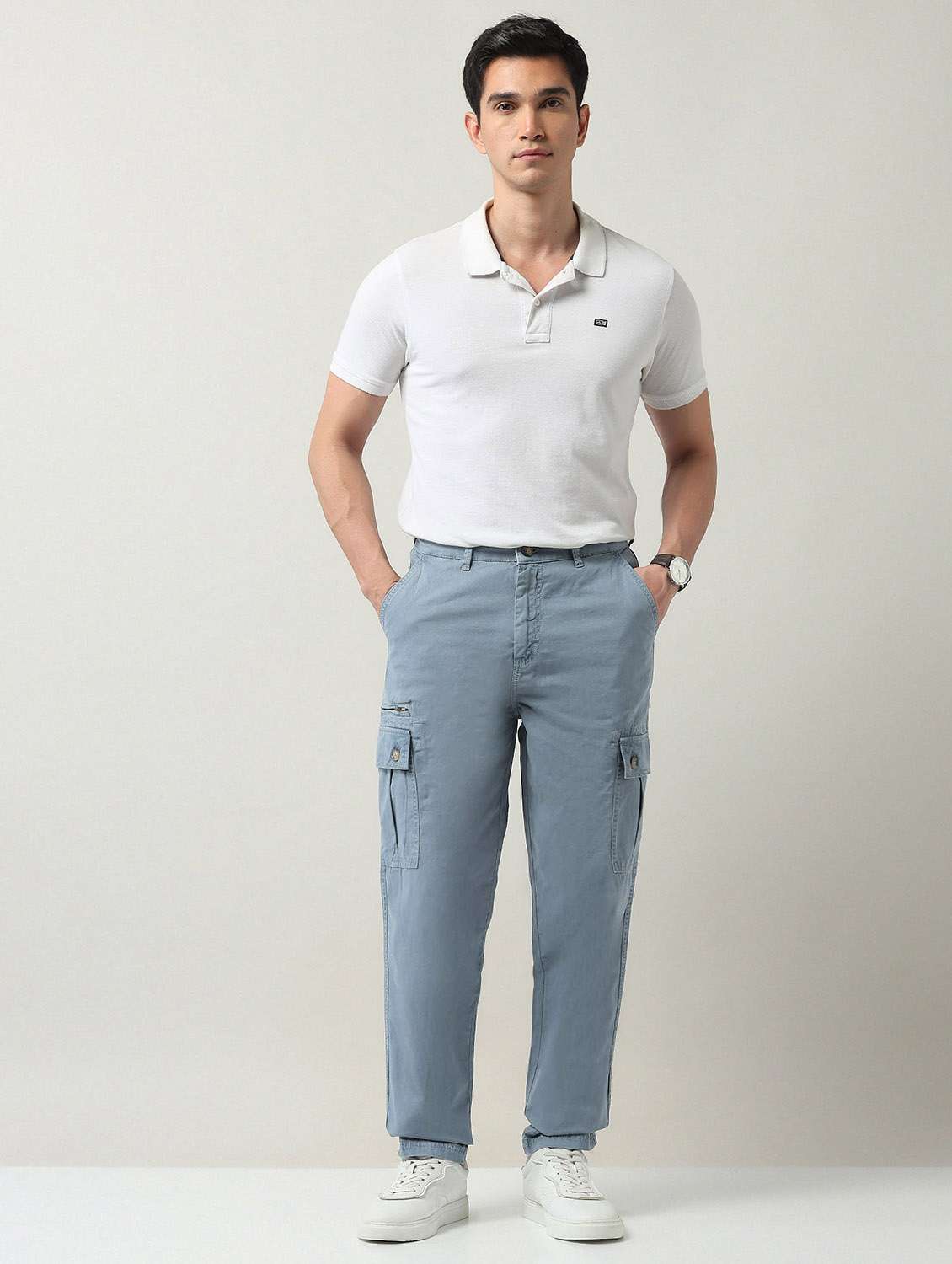 men solid mid rise relaxed fit denim cargo - 21998326 - Standard Image - 5
