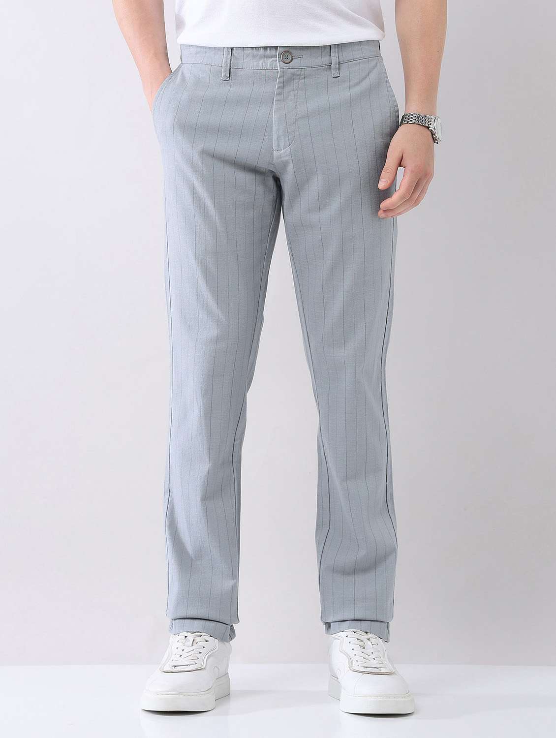 men striped mid rise straight fit chinos - 21998339 - Zoom Image - 0