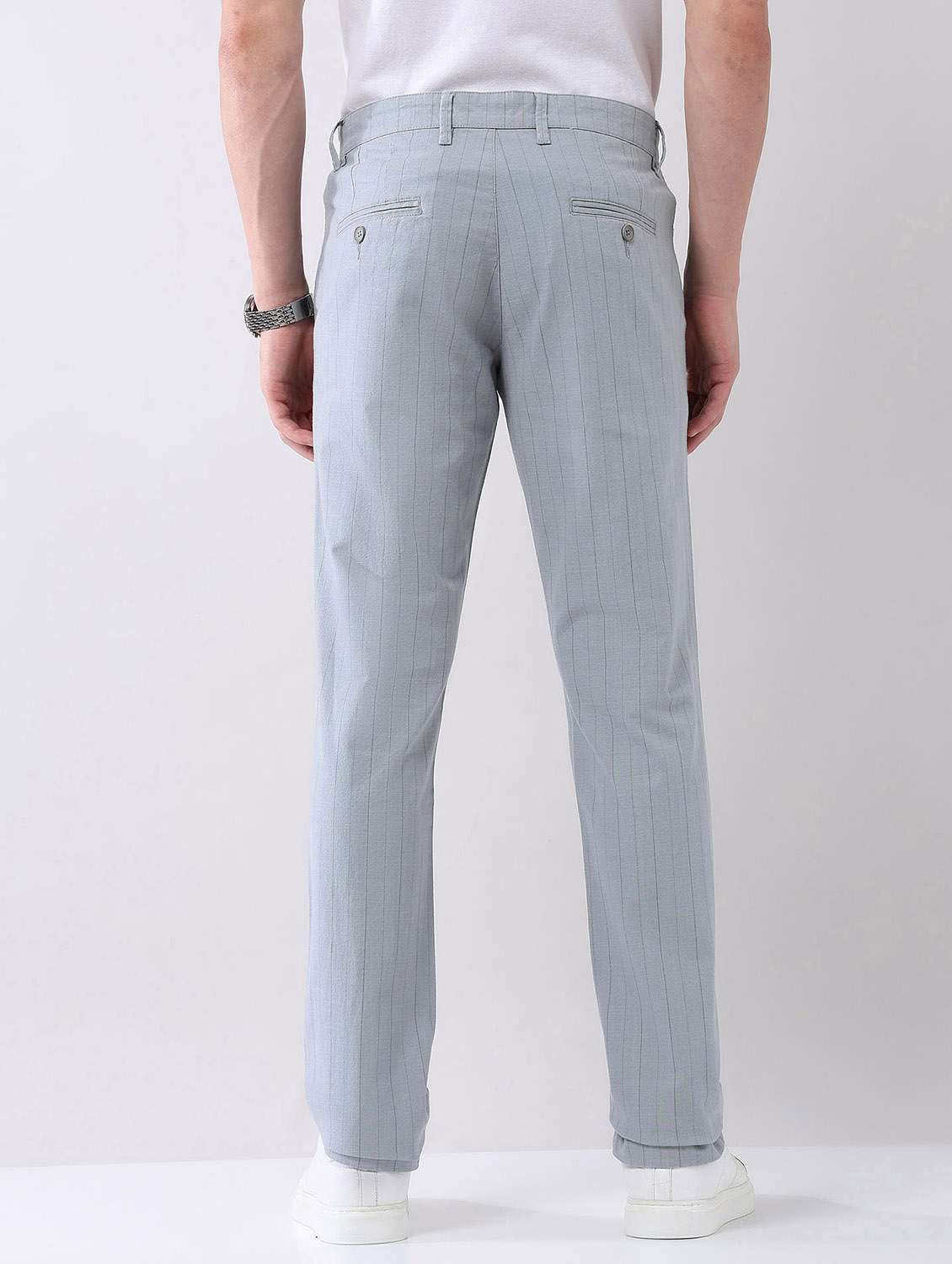 men striped mid rise straight fit chinos - 21998339 - Standard Image - 3