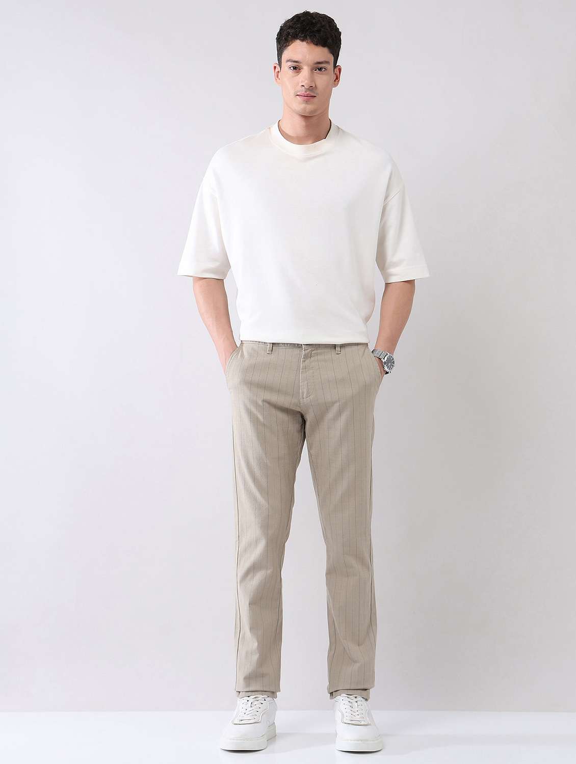 men striped mid rise straight fit chinos - 21998340 -  Standard Image - 5