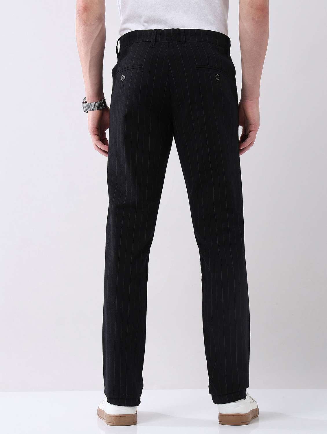 men striped mid rise straight fit chinos - 21998342 - Standard Image - 3