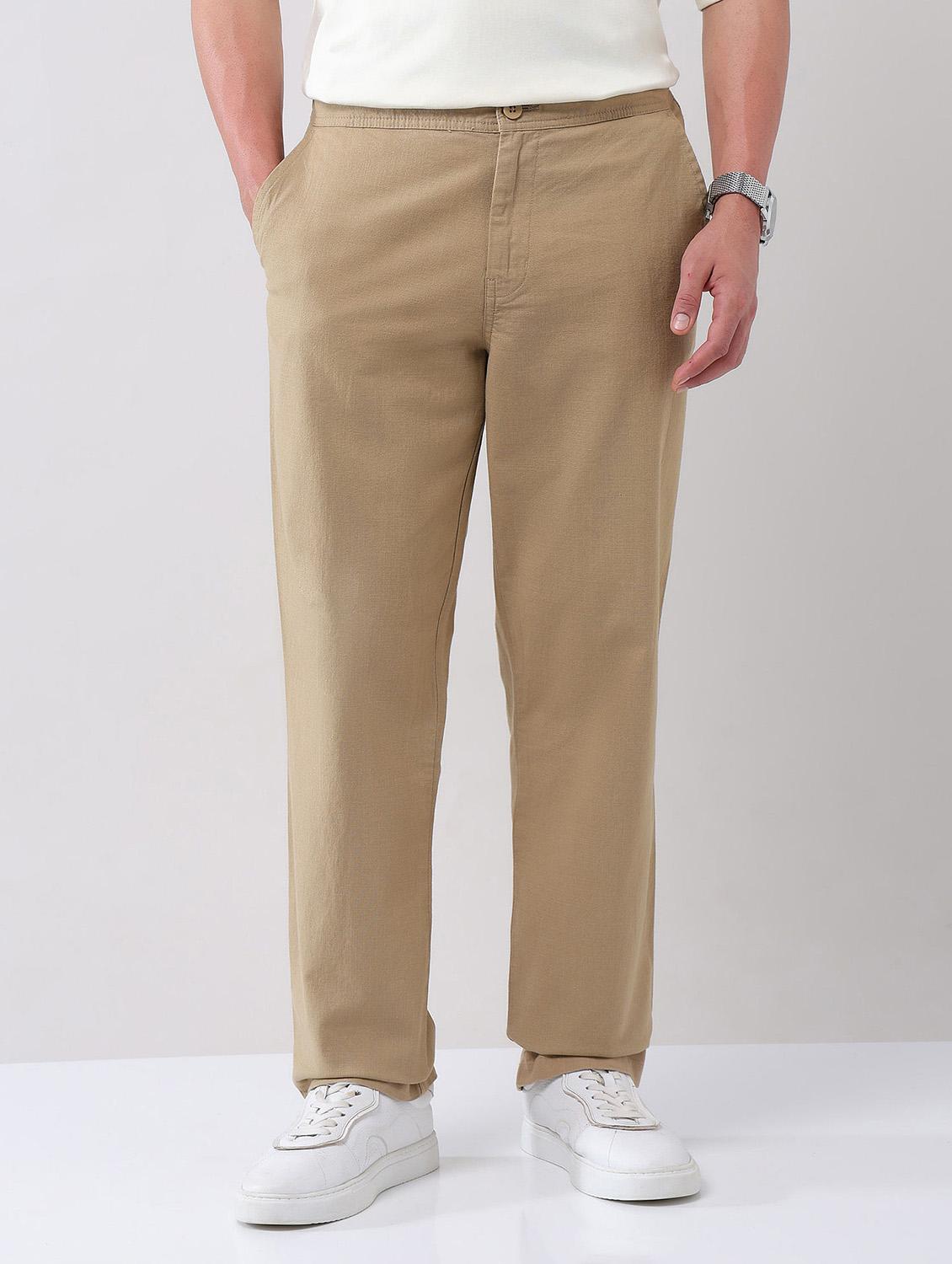 men solid mid rise straight fit chinos