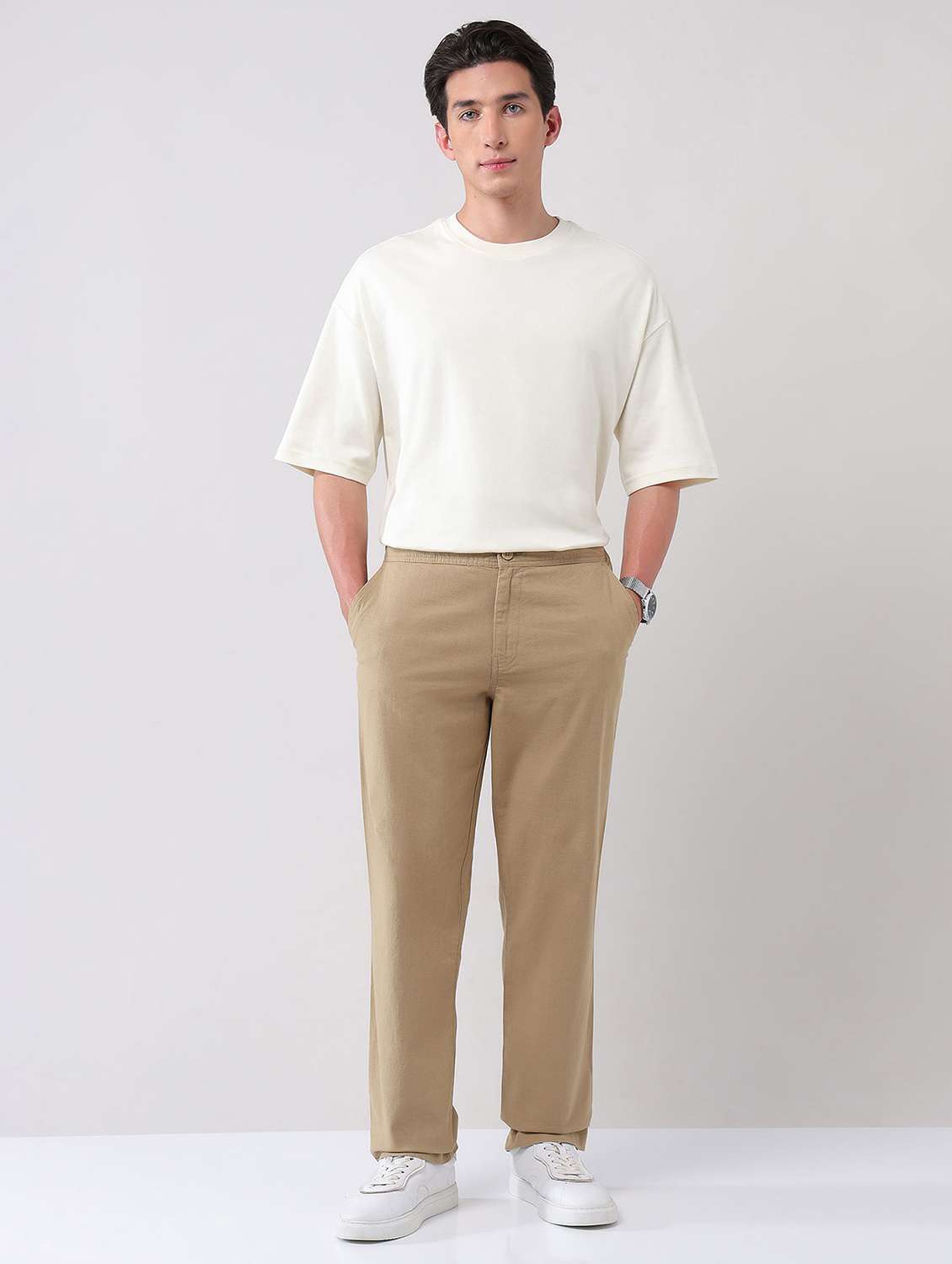 men solid mid rise straight fit chinos - 21998357 -  Standard Image - 5