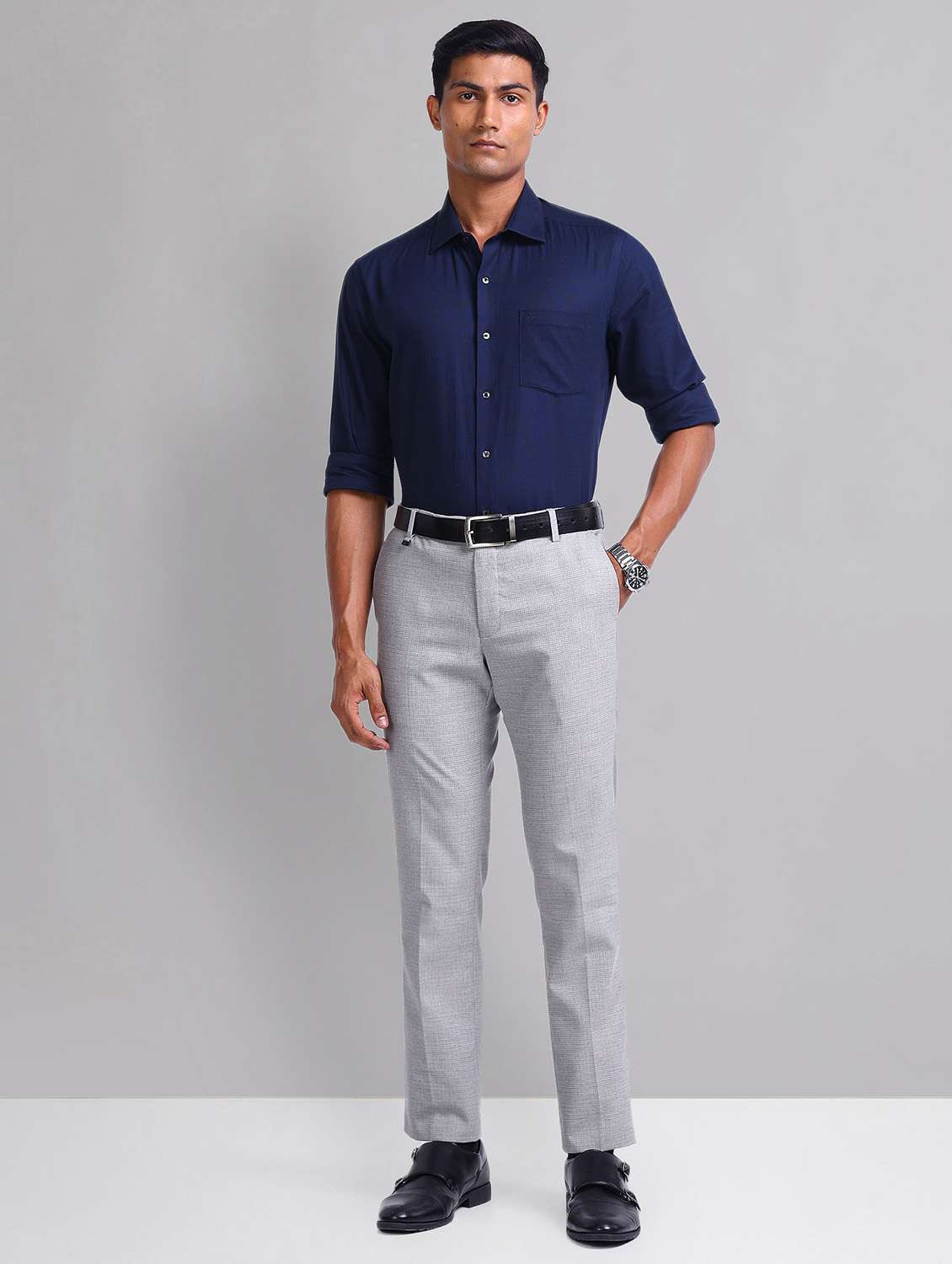 men checkered mid rise formal trouser - 21998360 -  Standard Image - 3