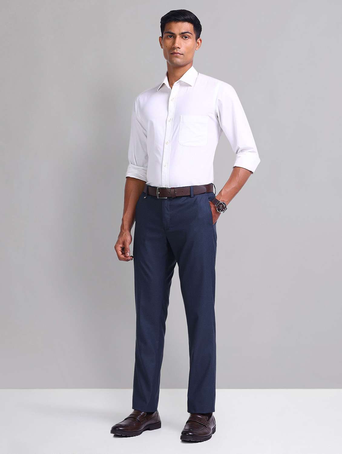men solid mid rise slim fit formal trouser - 21998361 -  Standard Image - 3