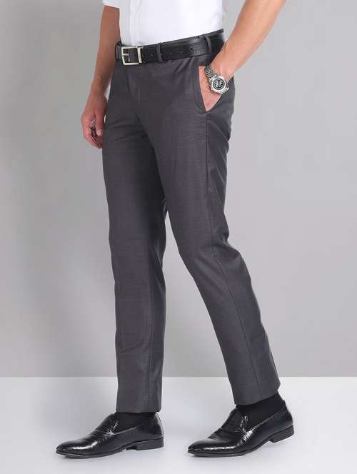 men solid mid rise slim fit formal trouser - 21998362 - Standard Image - 0