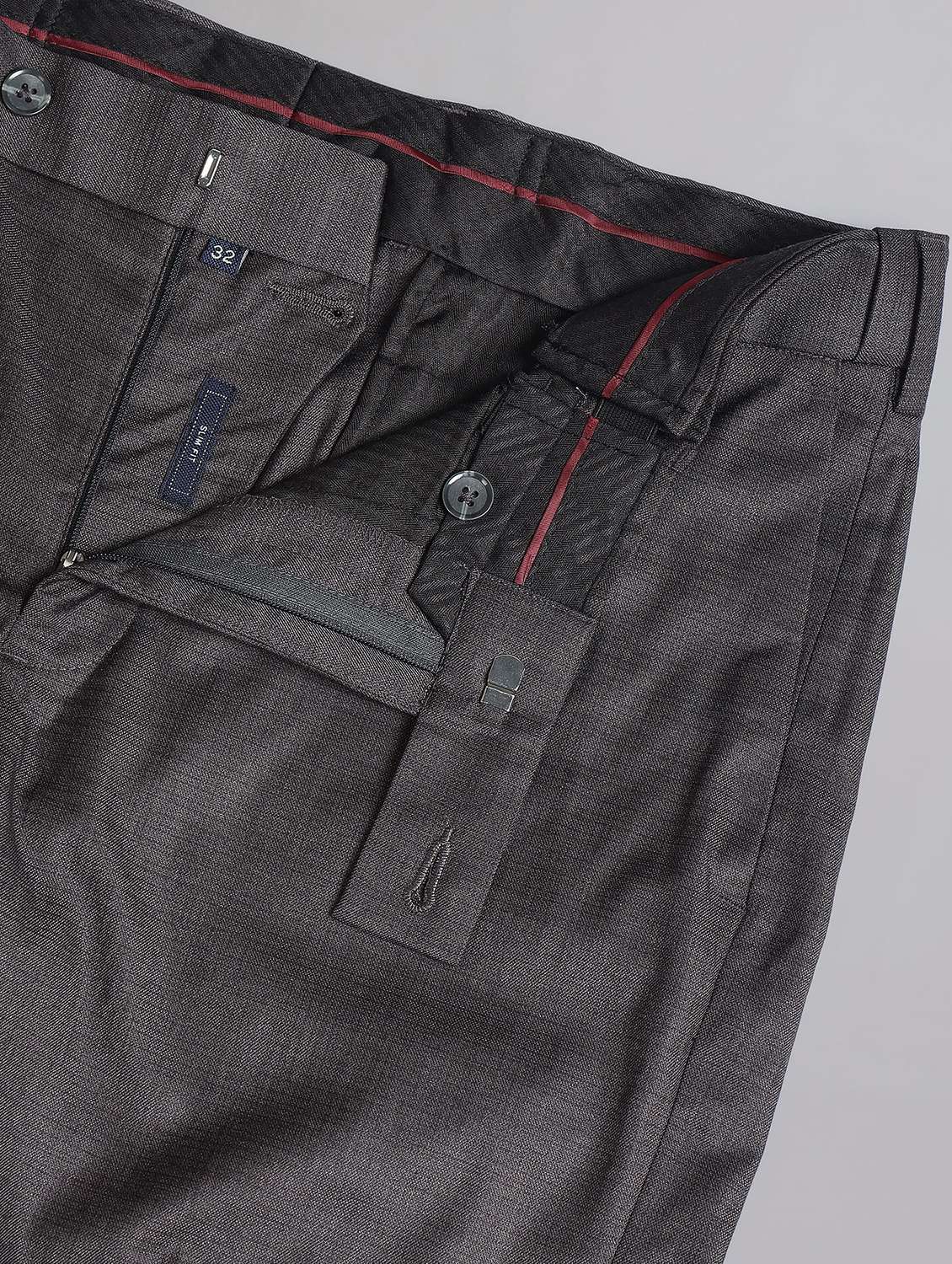 men solid mid rise slim fit formal trouser - 21998362 - Standard Image - 3