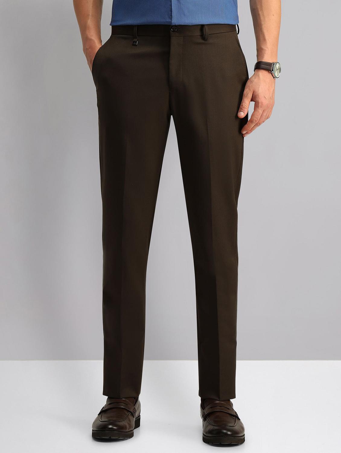 men solid mid rise slim fit formal trouser