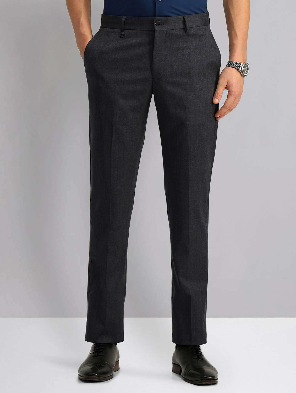 men solid mid rise formal trouser - 21998364 -  Zoom Image - 0