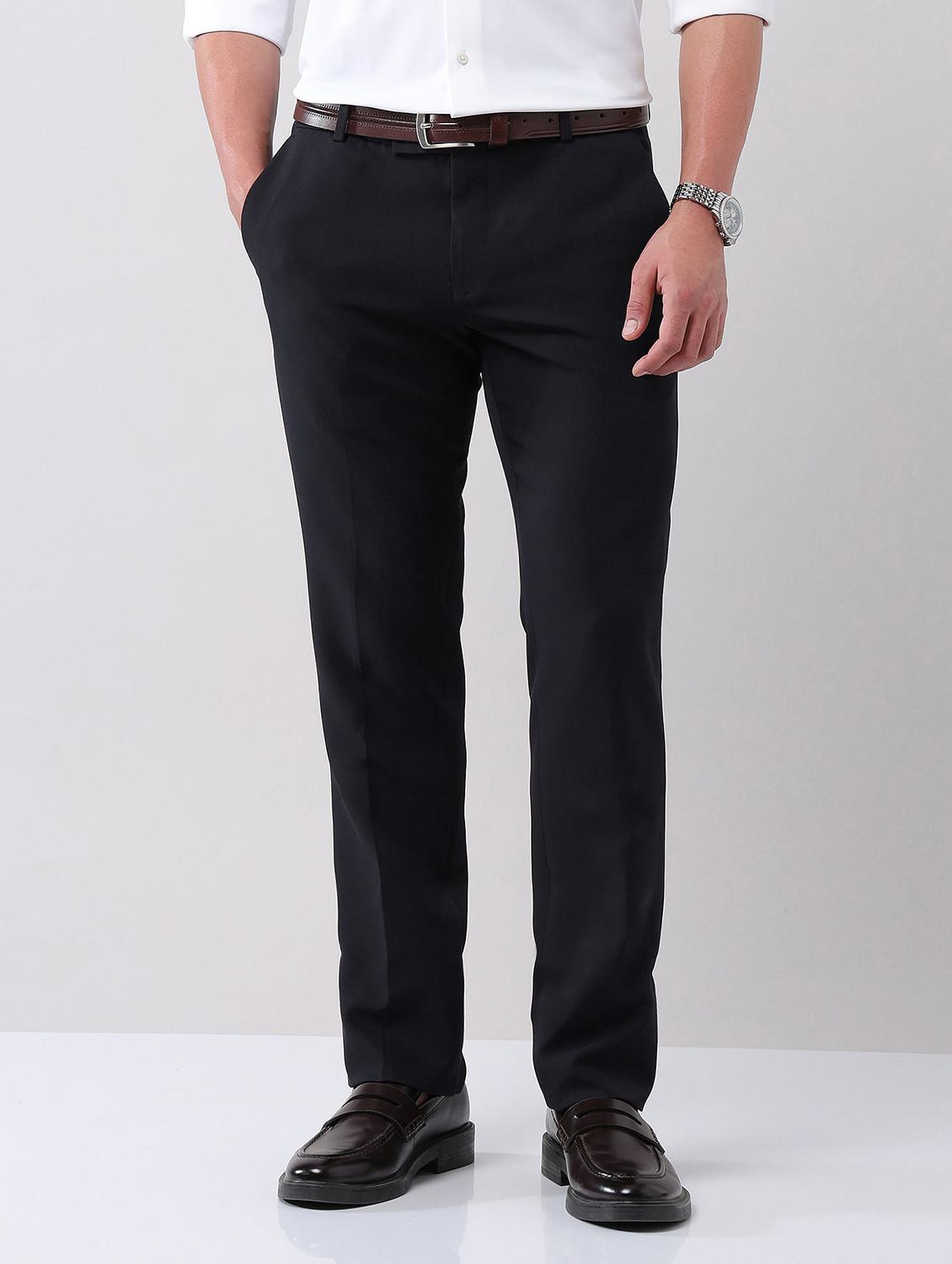men solid mid rise formal trouser