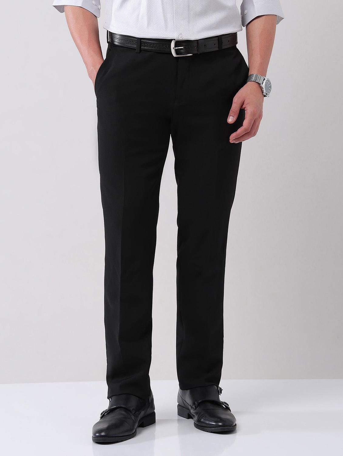 men solid mid rise formal trouser