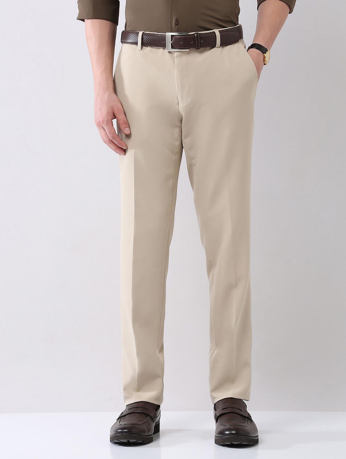 men solid mid rise formal trouser