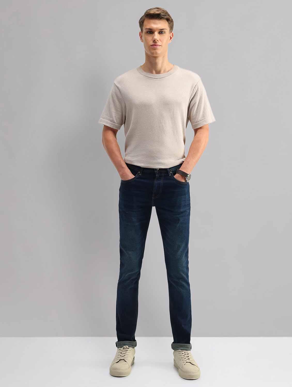men washed mid rise slim fit jeans - 21998378 - Standard Image - 3