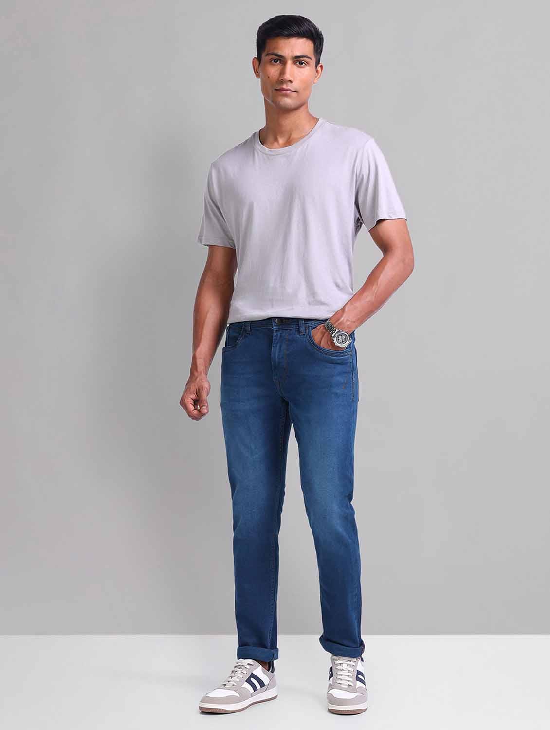 men washed mid rise slim fit jeans - 21998379 - Standard Image - 3
