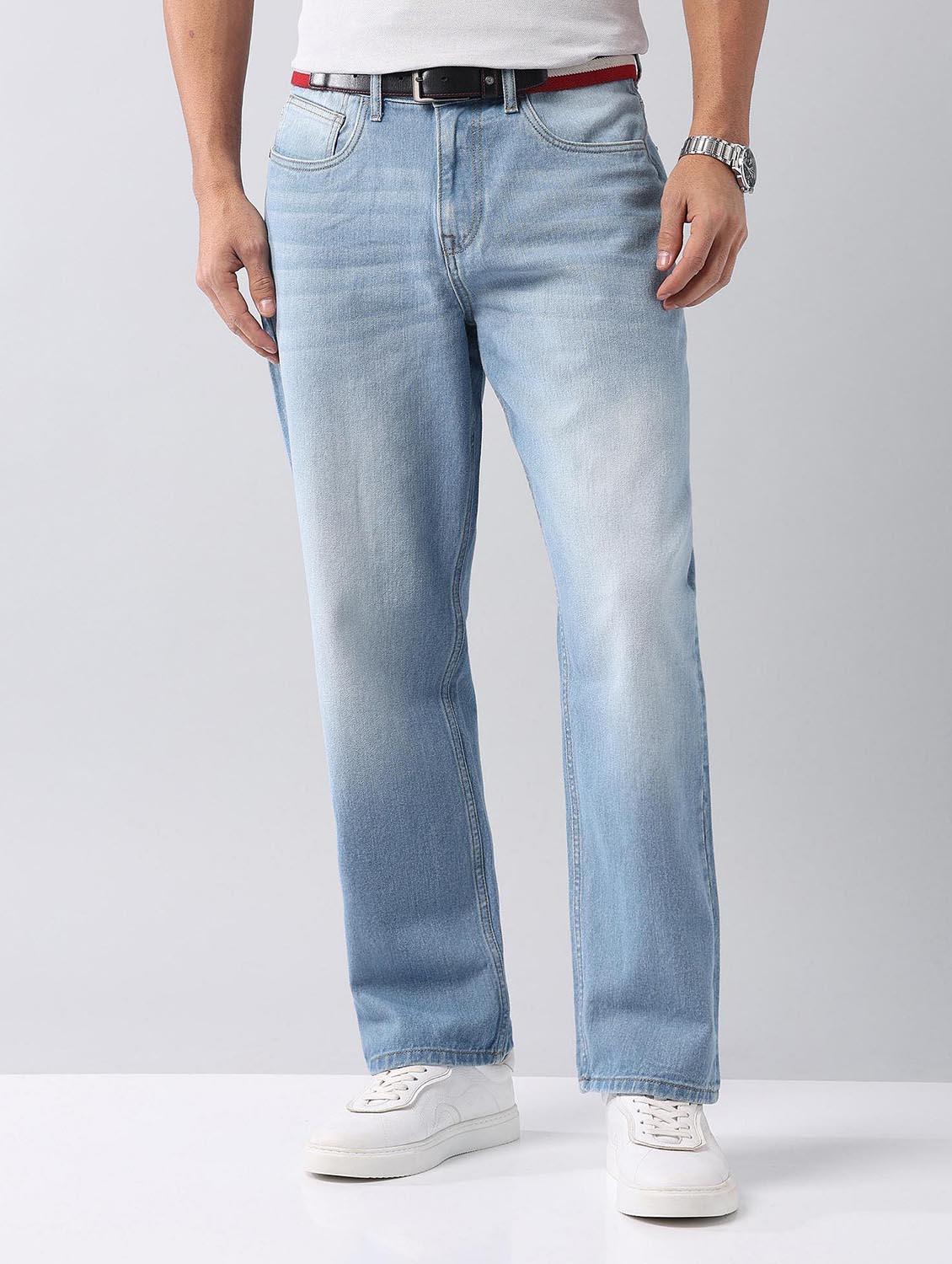 men washed mid rise baggy fit jeans