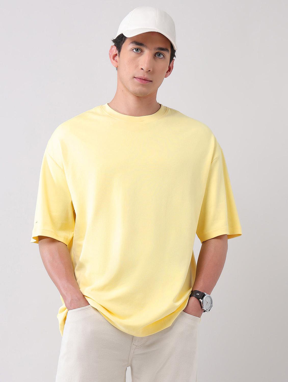men solid round neck oversized t-shirt