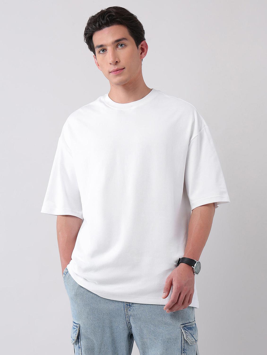 men solid round neck oversized t-shirt