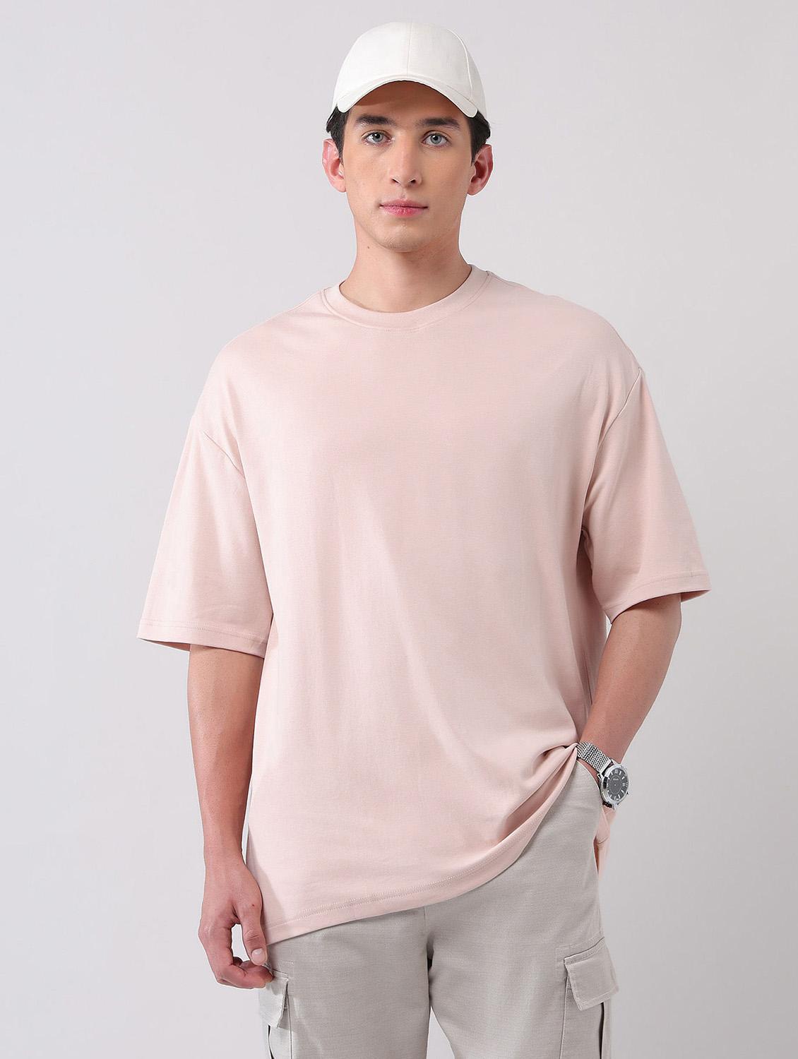 men solid round neck oversized t-shirt