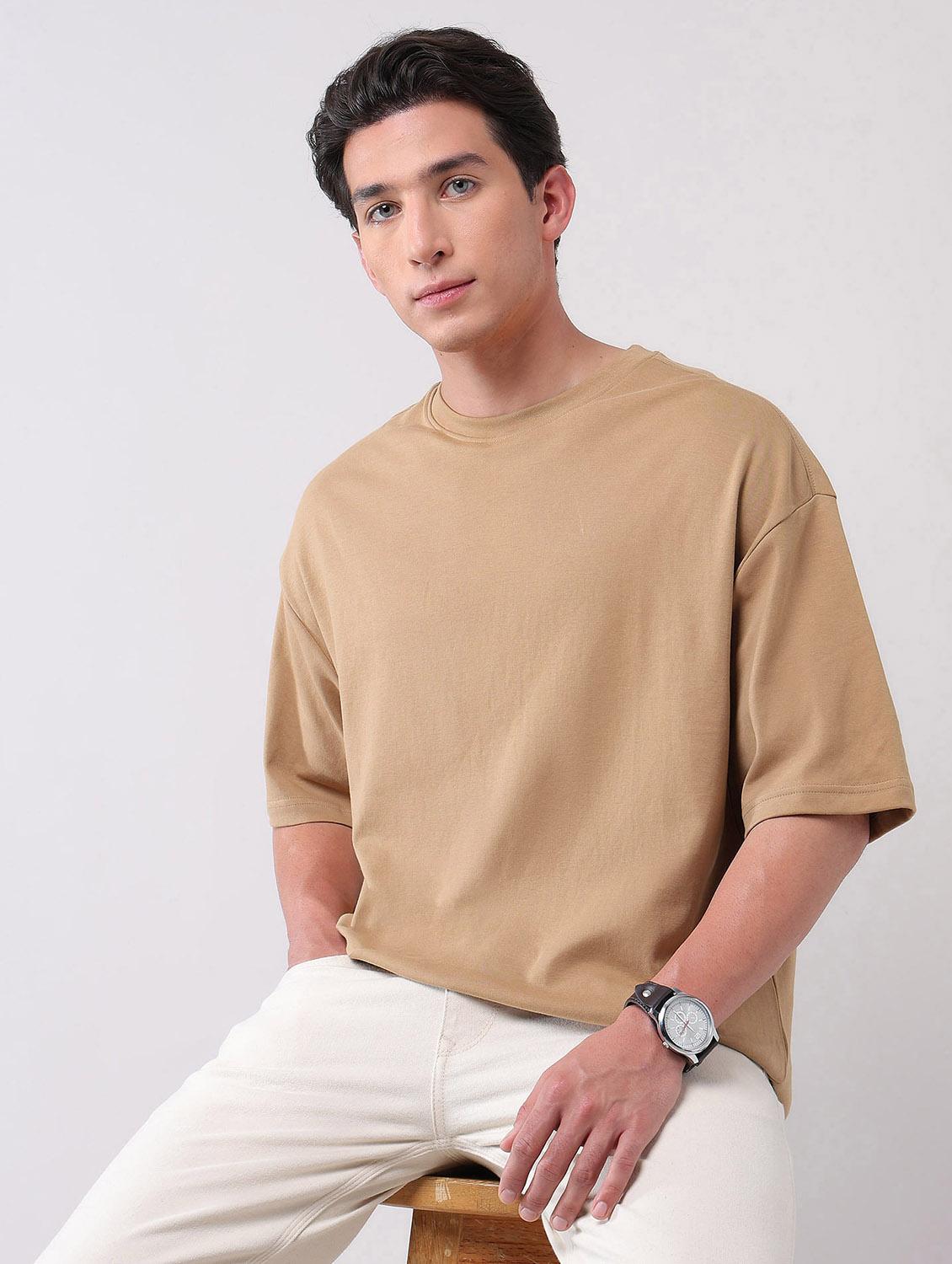 men solid round neck oversized t-shirt