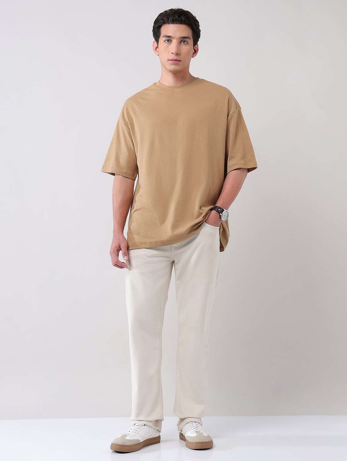 men solid round neck oversized t-shirt - 21998431 -  Standard Image - 3