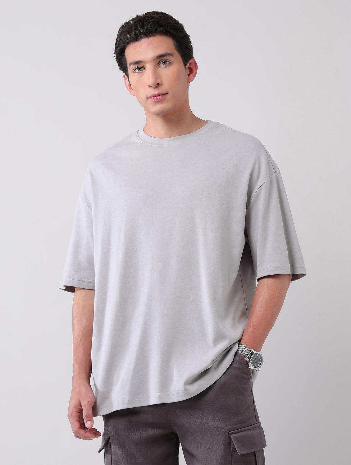 men solid round neck oversized t-shirt