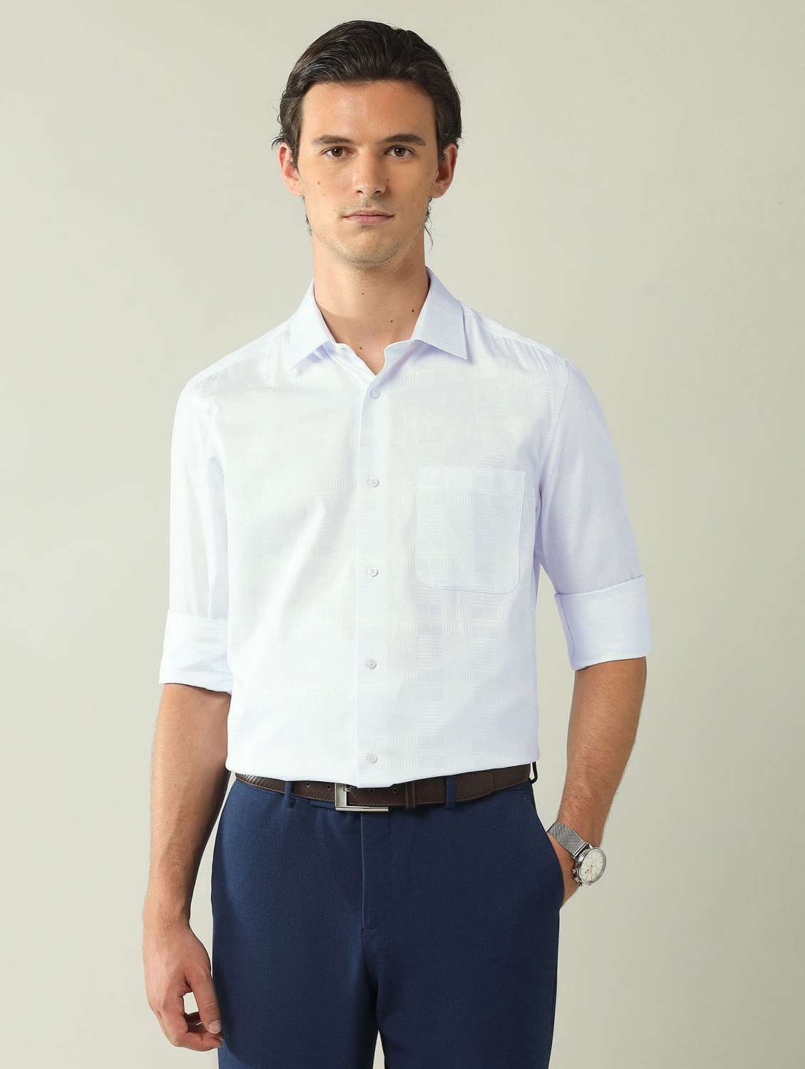 men striped long sleeve regular fit formal shirt