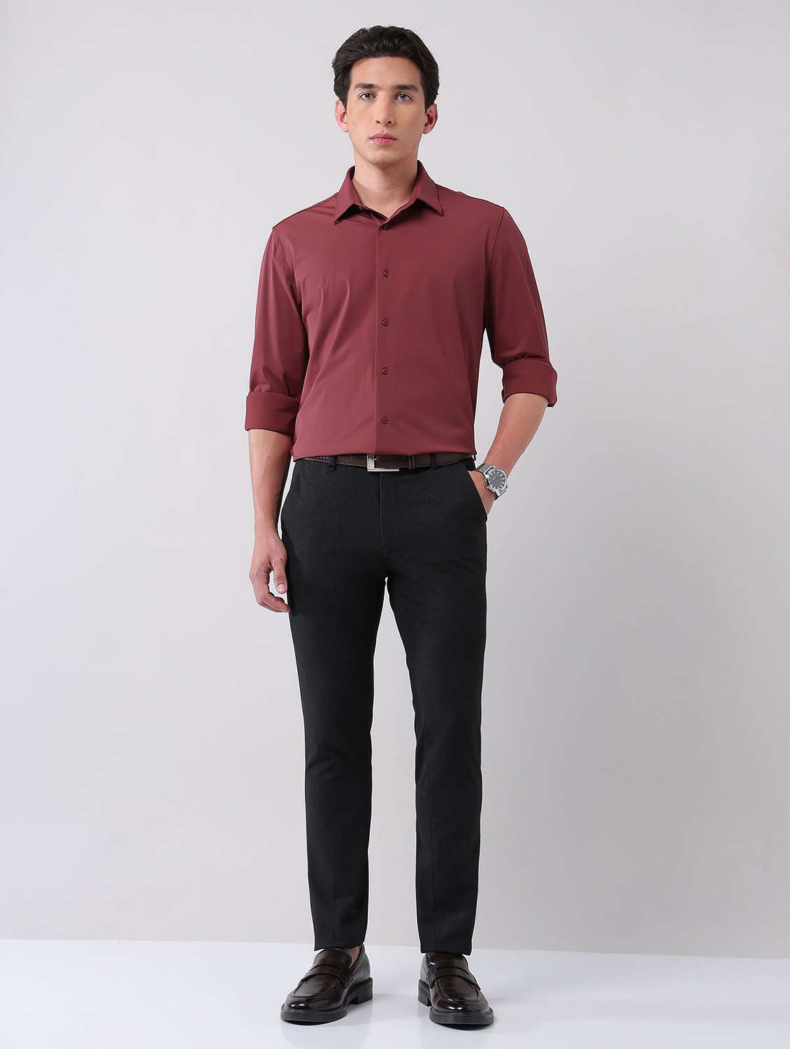 men solid long sleeve regular fit formal shirt - 21998443 - Standard Image - 3