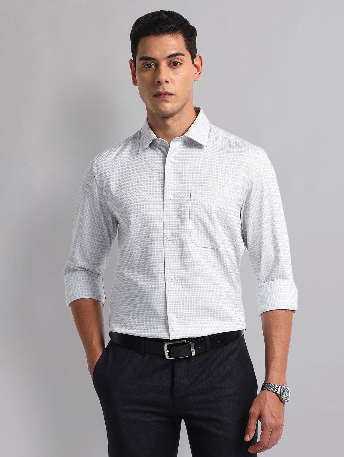 men checkered long sleeve regular fit formal shirt