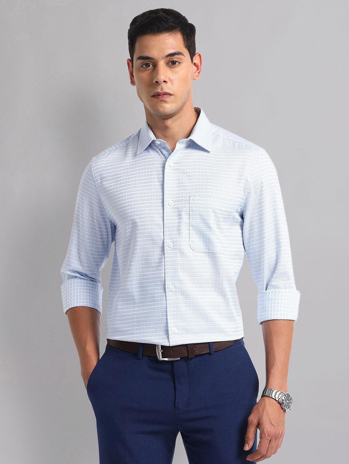men checkered long sleeve regular fit formal shirt