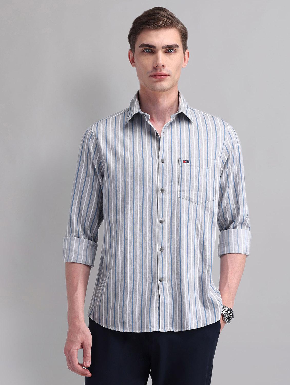 men striped long sleeve regular fit casual shirt - 21998451 - Zoom Image - 0
