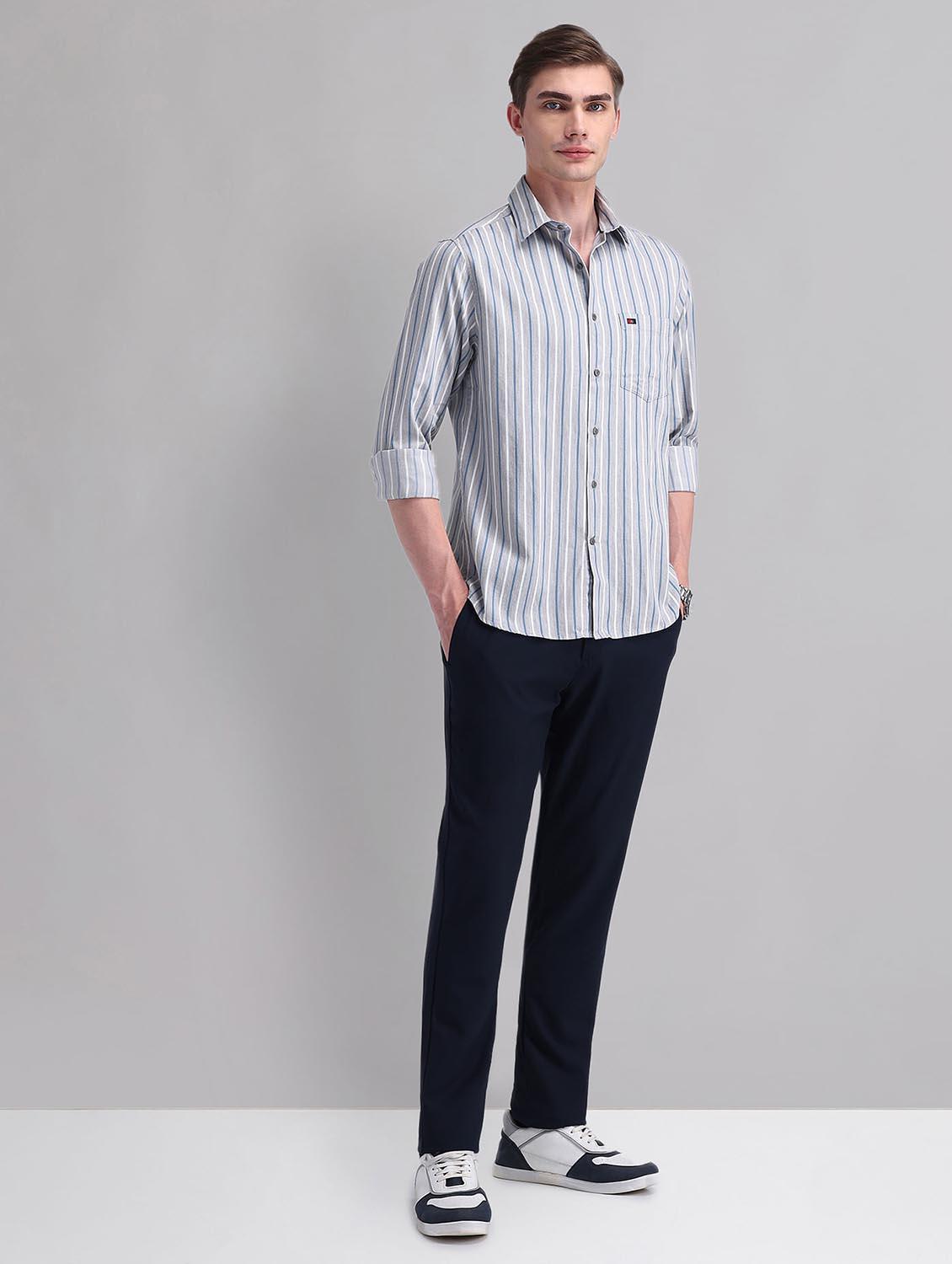 men striped long sleeve regular fit casual shirt - 21998451 - Standard Image - 3