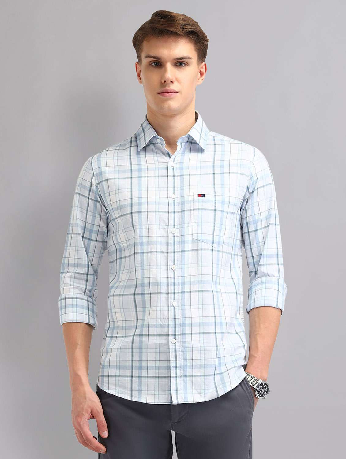 men checkered long sleeve regular fit casual shirt