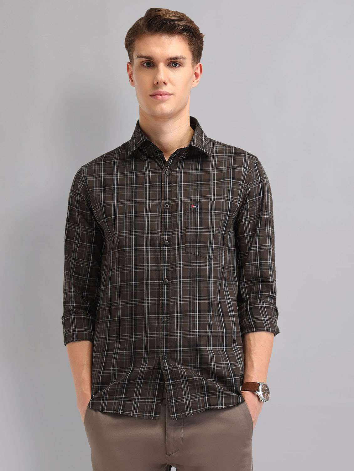men checkered long sleeve regular fit casual shirt - 21998456 -  Zoom Image - 0