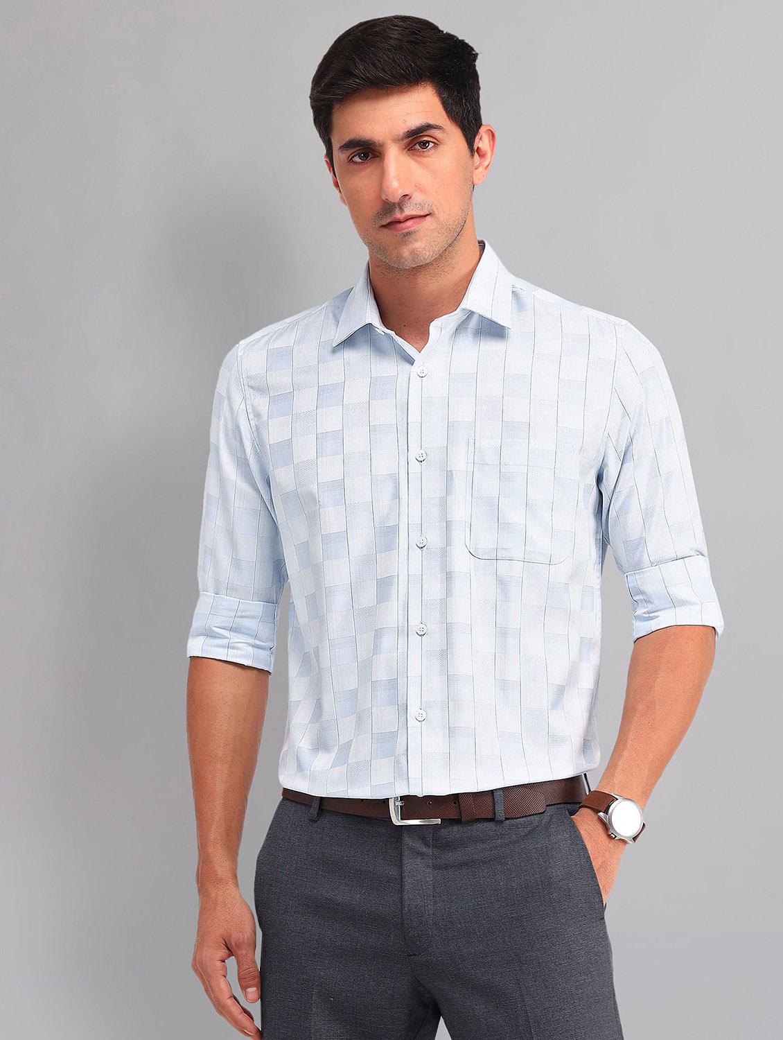 men checkered long sleeve regular fit formal shirt