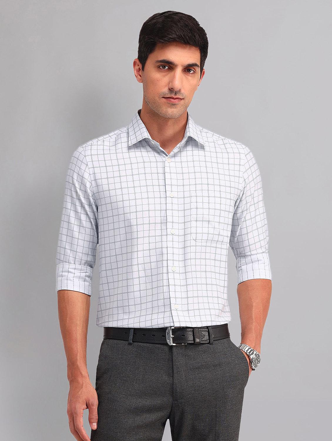 men checkered long sleeve regular fit formal shirt