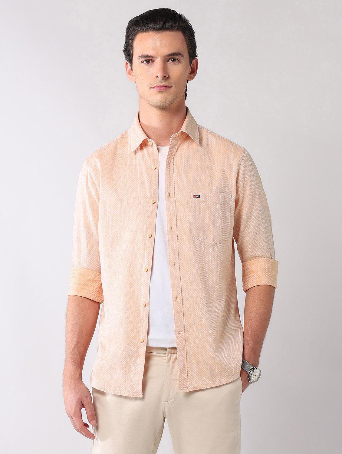 men self design long sleeve regular fit casual shirt