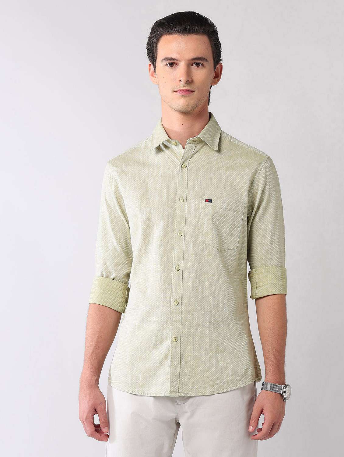 men self design long sleeve regular fit casual shirt