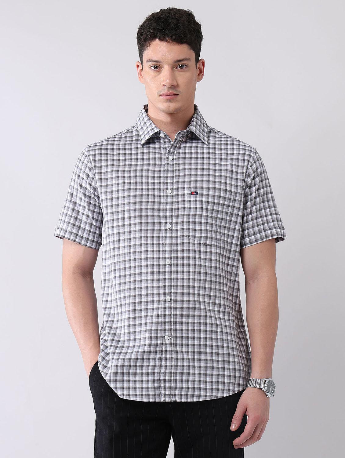 men checkered short sleeve regular fit casual shirt