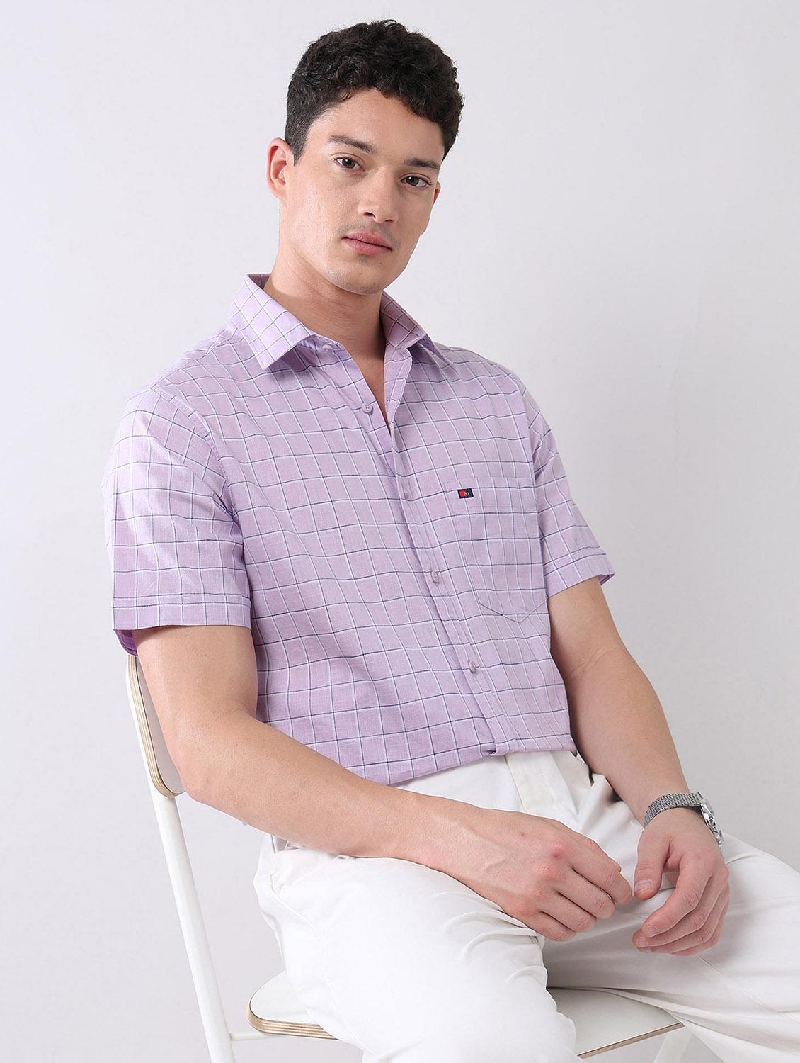 men checkered short sleeve regular fit casual shirt