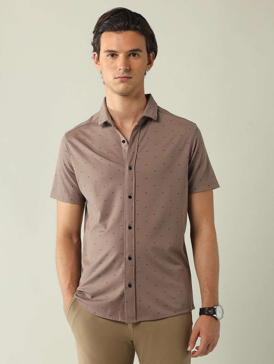 men printed short sleeve regular fit casual shirt - 21998492 - Zoom Image - 0
