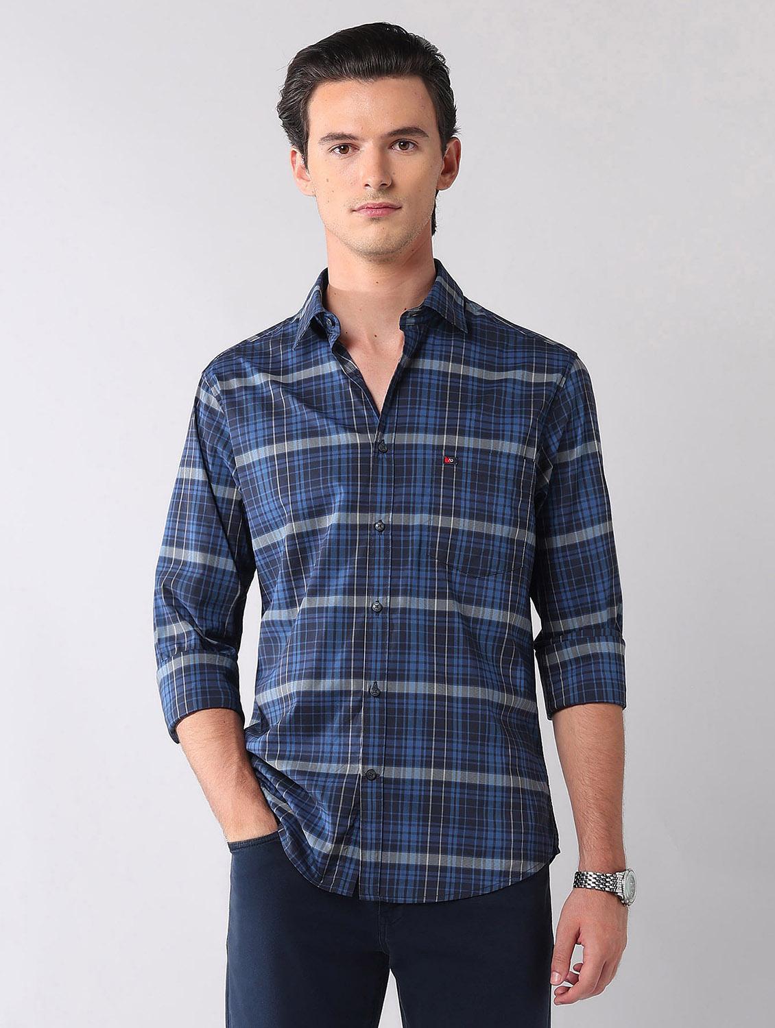 men checkered long sleeve regular fit casual shirt
